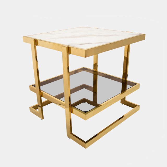 Myla Metal/ Marble Glass Side Table