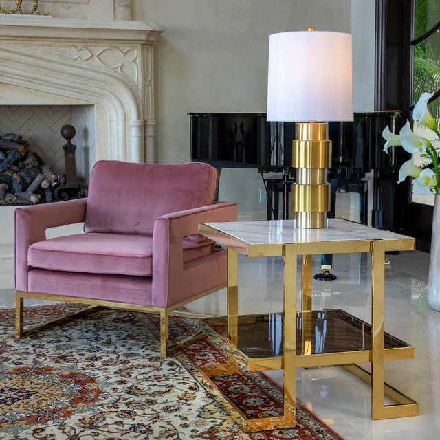 Myla Metal/ Marble Glass Side Table
