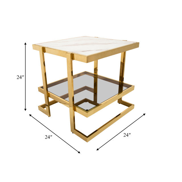 Myla Metal/ Marble Glass Side Table