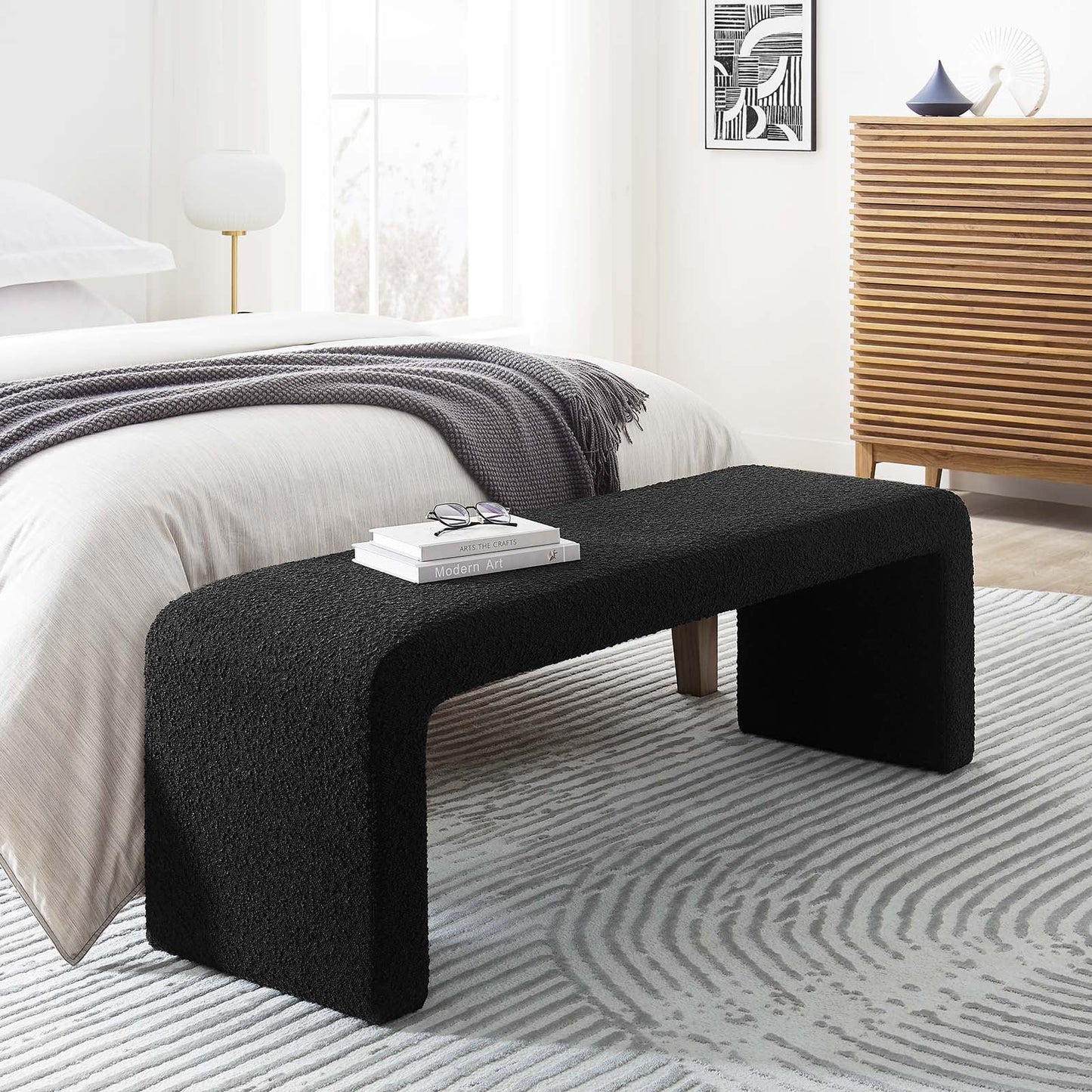 The Sinda Boucle Fabric Bench 2 Colors Available