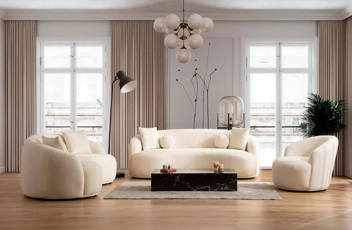 Belize Ivory Boucle Sofa 91" & Loveseat UH Moderate SALE