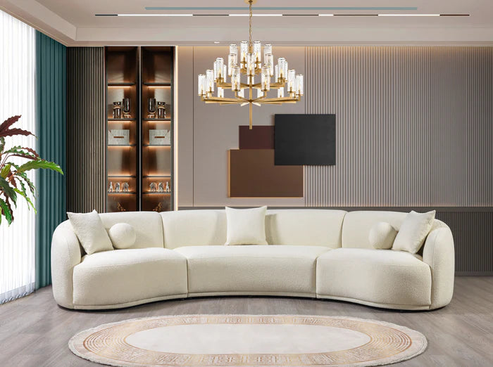 Belize Ivory Boucle 3 Piece Curved Sectional 138" UH Moderate SALE