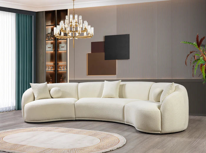 Belize Ivory Boucle 3 Piece Curved Sectional 138" UH Moderate SALE