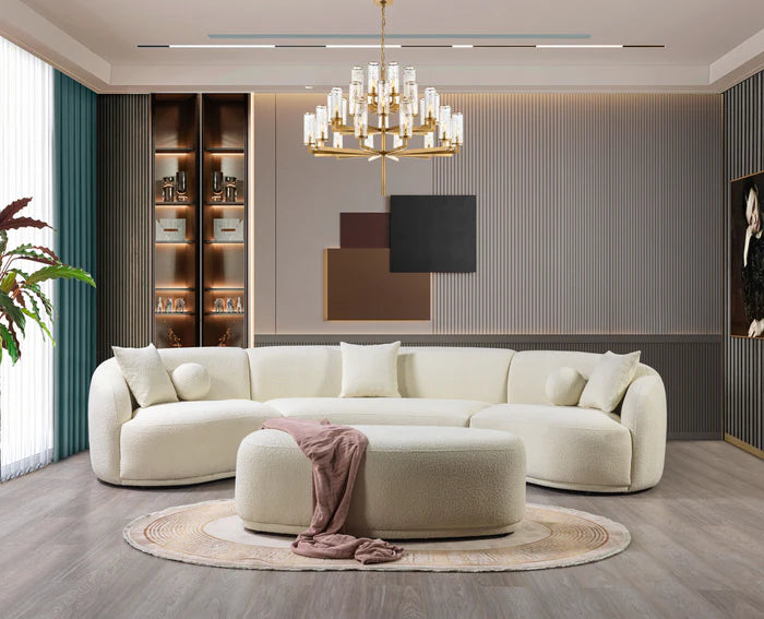 Belize Ivory Boucle 3 Piece Curved Sectional 138" UH Moderate SALE