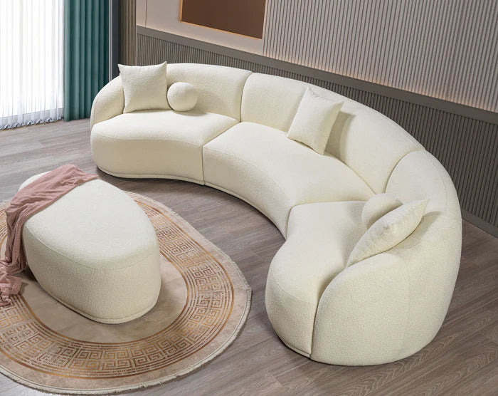 Belize Ivory Boucle 3 Piece Curved Sectional 138" UH Moderate SALE