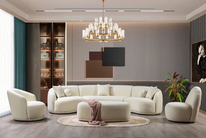 Belize Ivory Boucle 3 Piece Curved Sectional 138" UH Moderate SALE