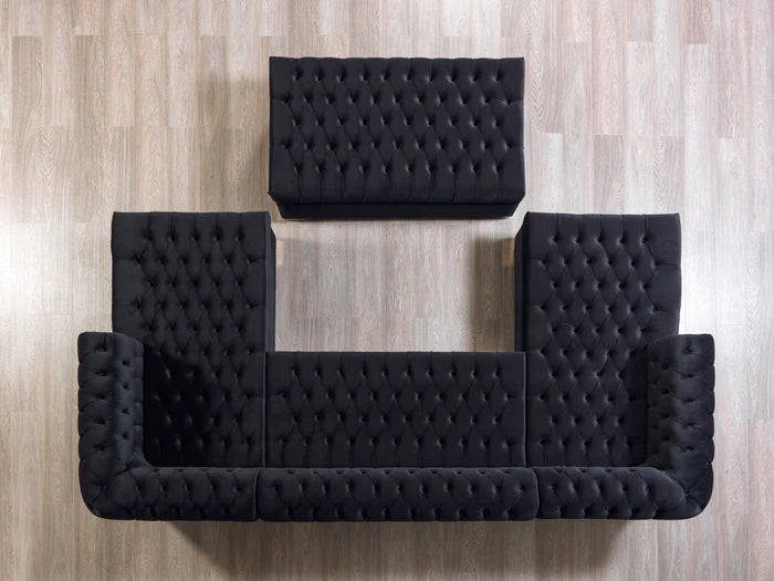 Dera Black Velvet Double Chaisse Sectional 4 Colors Available