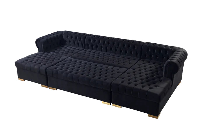 Dera Black Velvet Double Chaisse Sectional 4 Colors Available
