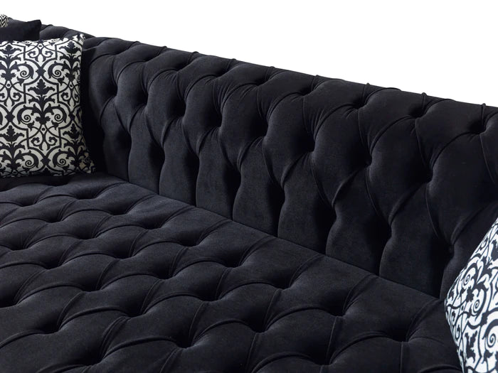 Dera Black Velvet Double Chaisse Sectional 4 Colors Available