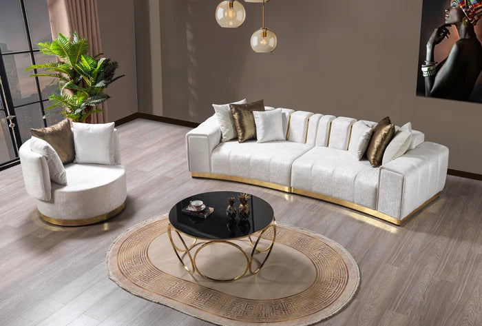 Melina Ivory Velvet Curved 118" Sectional UH Moderate