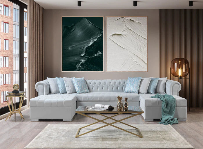 Dera Black Velvet Double Chaisse Sectional 4 Colors Available