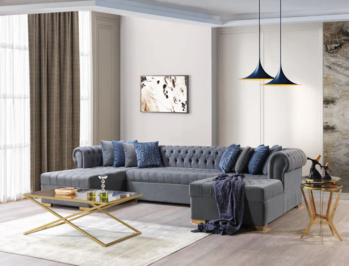 Luisa Velvet Double Chaise Sectional UH Moderate Coll. SALE