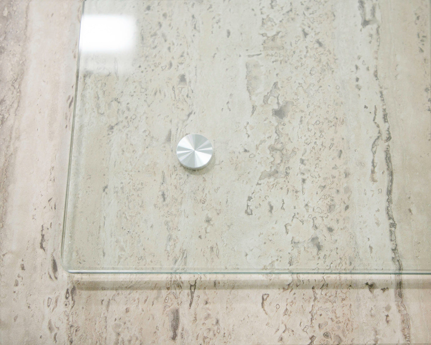 Jaxon Desk Modern Glass + Faux Travertine Reversible Desk UH Moderate