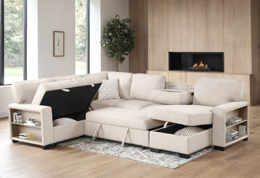 Atlas Beige Sectional with Pull Out Bed SALE