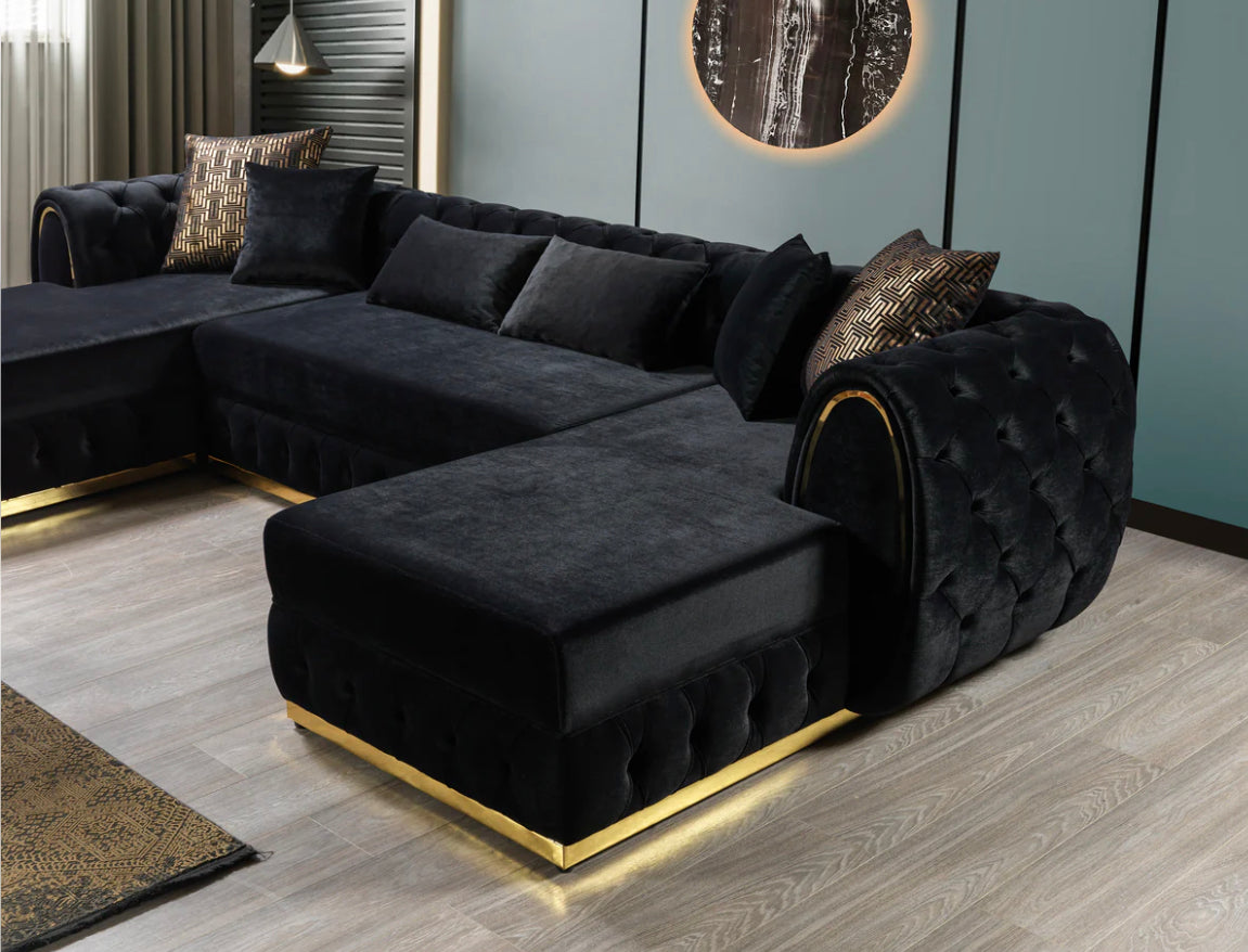 Jasmine Black double chaise velvet sectional UH Moderate SALE