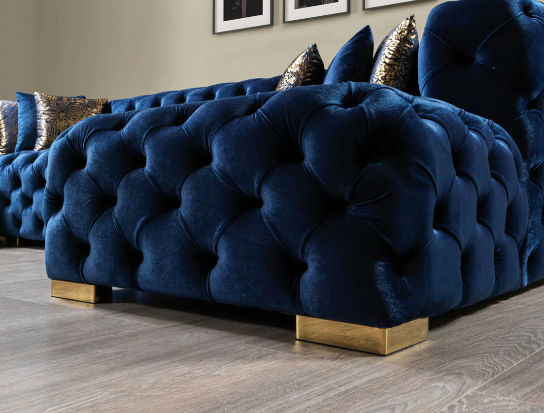 Nora double chaise velvet sectional blue SALE UH moderate