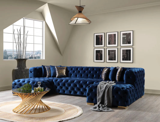 Nora double chaise velvet sectional blue SALE UH moderate